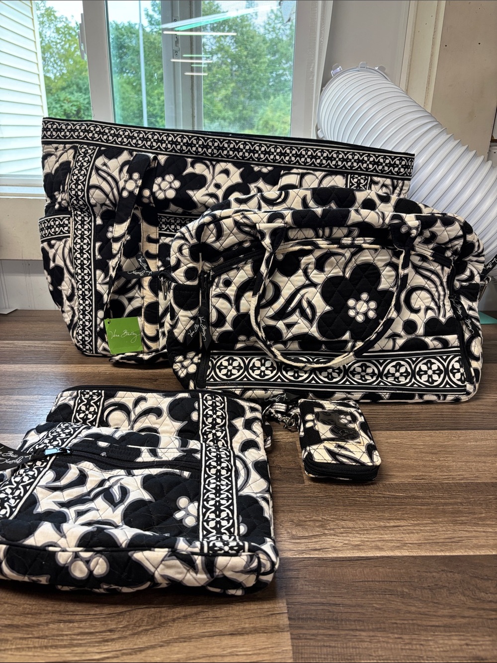 Vera Bradley quilted bag collection in the black-and-white "Night & Day" 4pc Set
